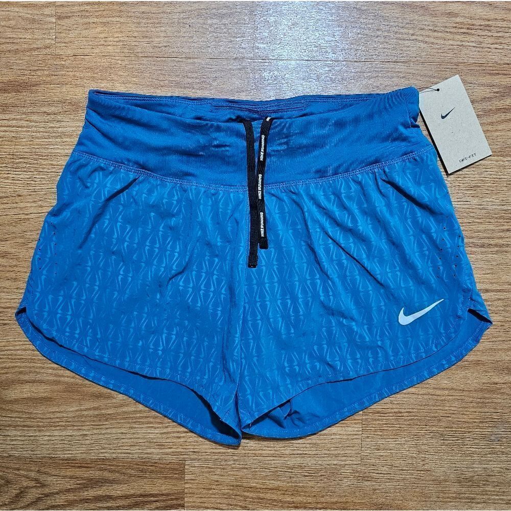Nike Dri-Fit Eclipse Running Shorts Women's S Mid-Rise Duck Blue Silver Lined LE